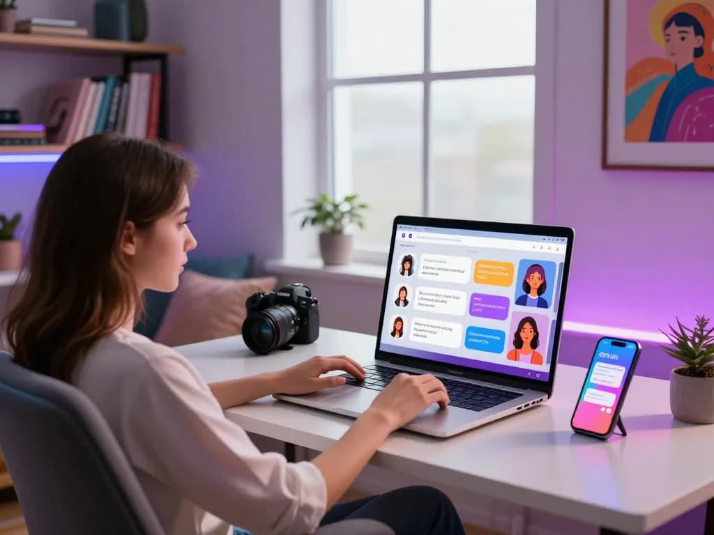 Engaging NSFW AI chat interaction with vibrant technology in a modern home office