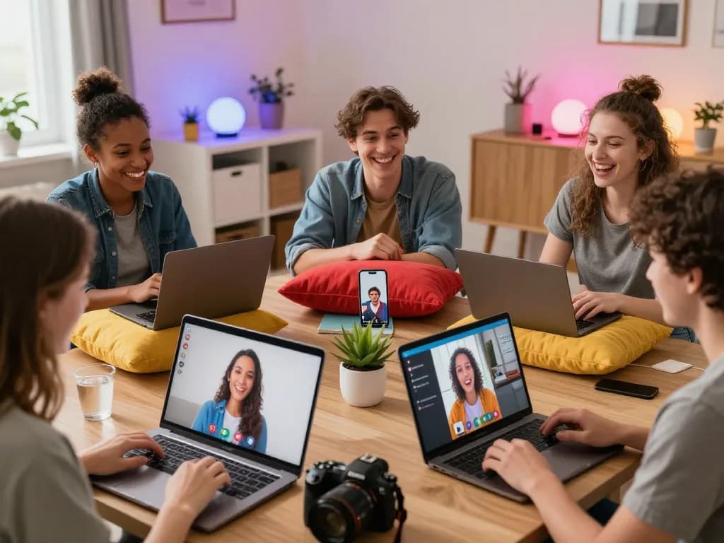 Engaging sexchat scene with diverse individuals in cozy settings.