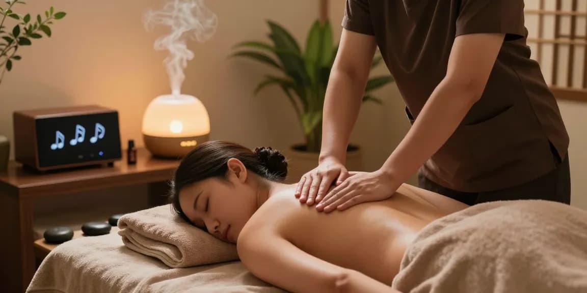 부평출장안마 soothing massage therapy in a tranquil spa setting with essential oils and soft lighting