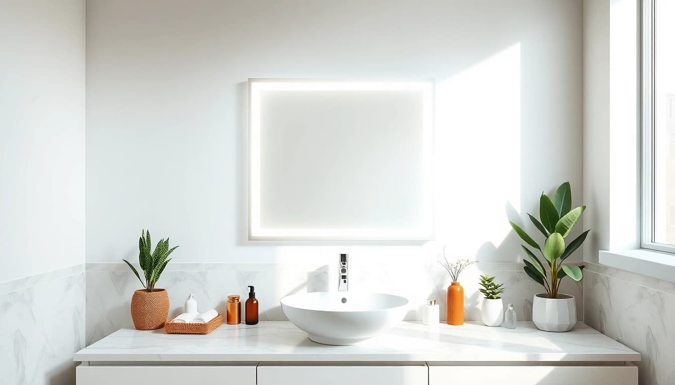 Highlight your led mirror bathroom with stylish decor and natural lighting for a fresh ambiance.