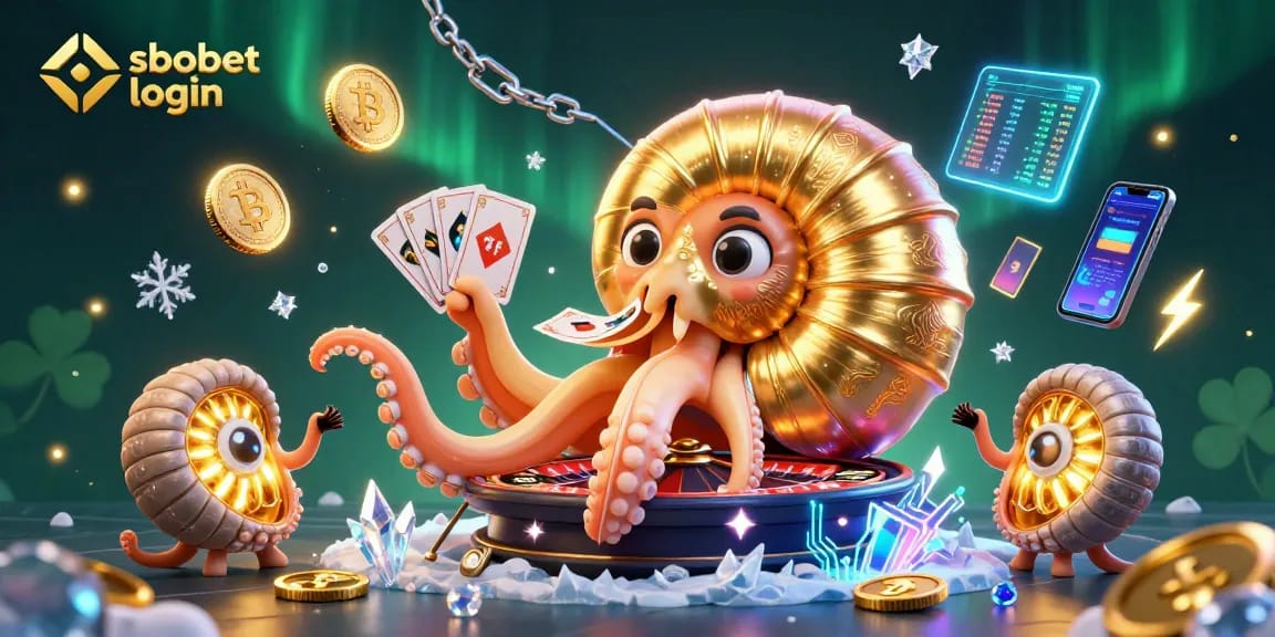Engage with sbobet login and explore the vibrant 3D casino illustration filled with shimmering crypto elements.