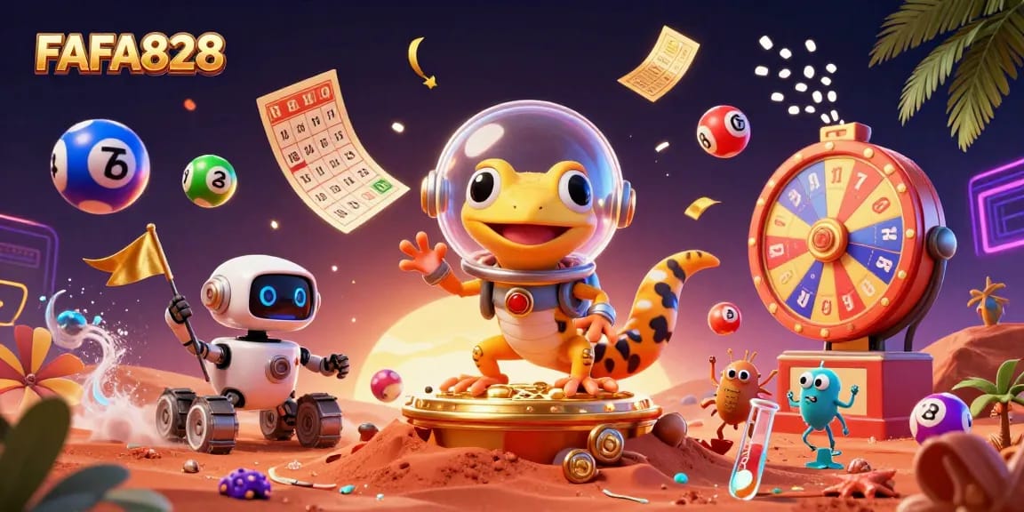 Engage with FAFA828 as the Martian gecko discovers a vibrant casino amidst an alien landscape.