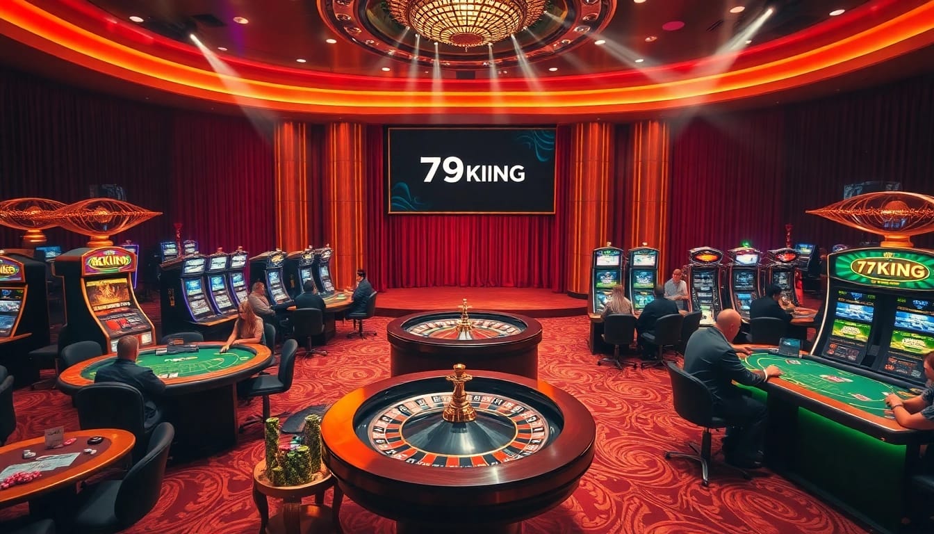 Experience the excitement of gambling at 79KING with players enjoying poker, roulette, and slots.