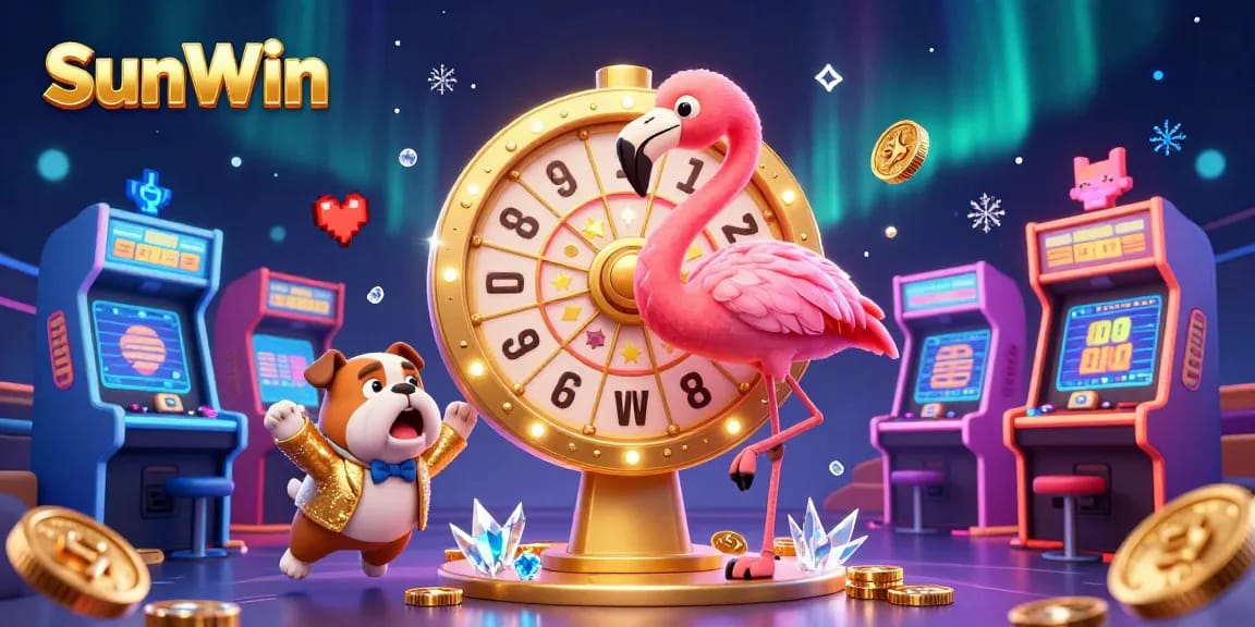 Experience SunWin's exciting jackpot spins and vibrant gaming atmosphere in this colorful 3D casino illustration.