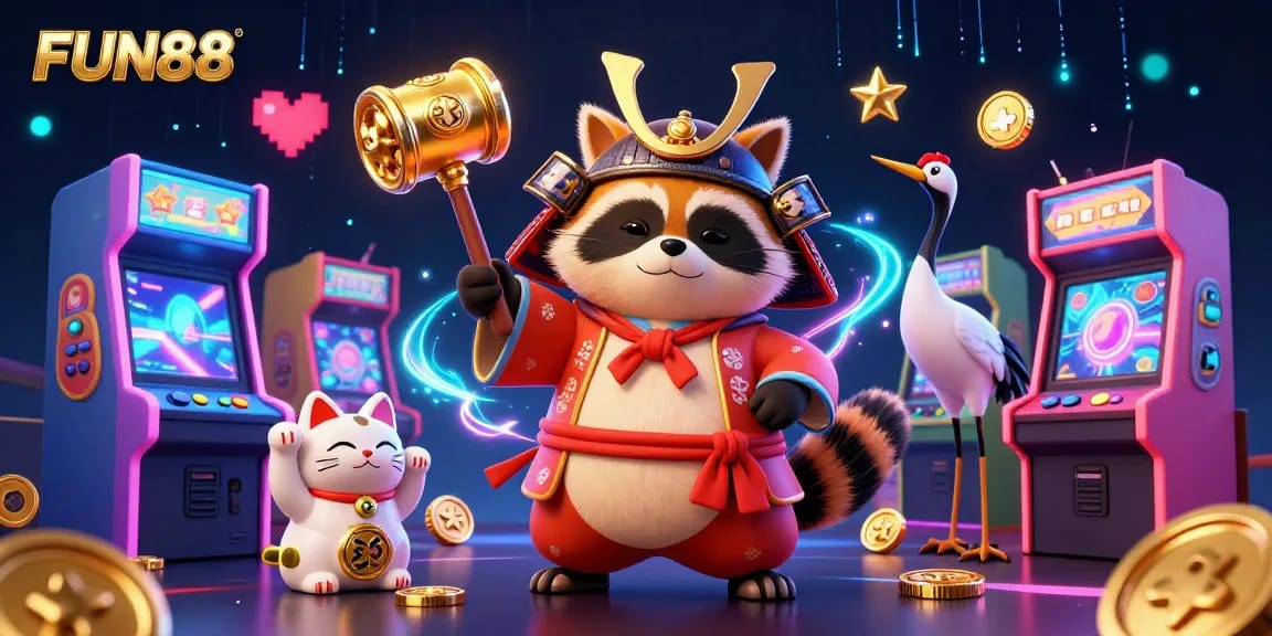 Experience the thrill of FUN88 casino with vibrant characters and gaming elements in a lively 3D scene.