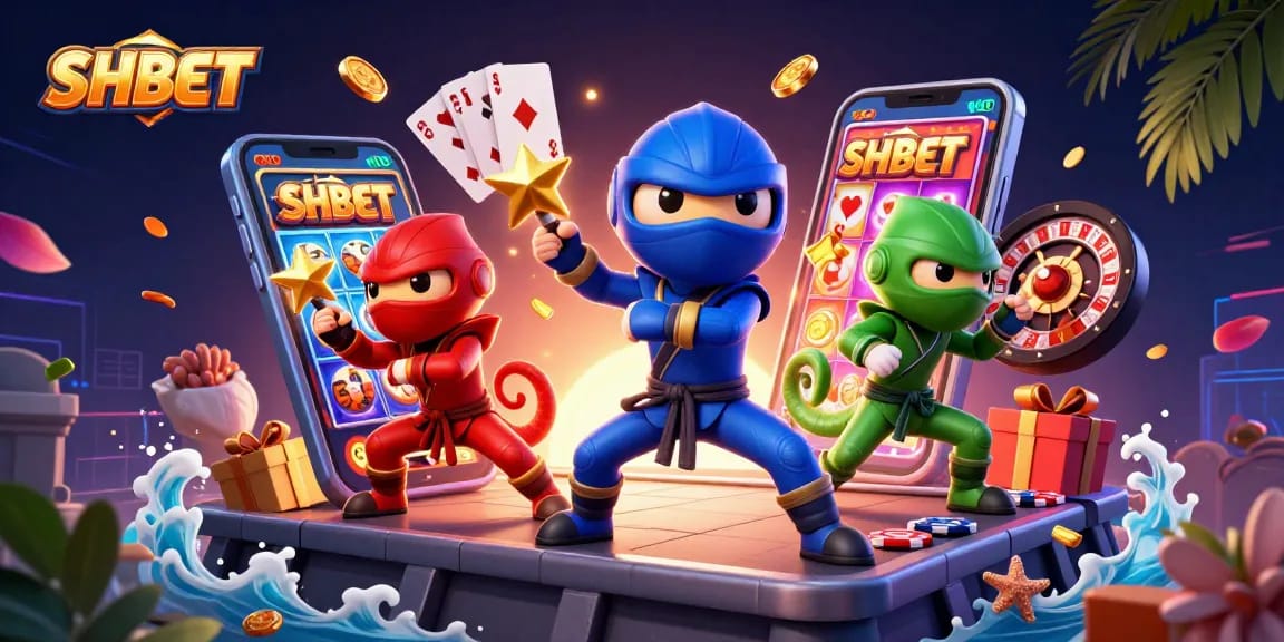 Engage in thrilling gaming action with SHBET's vibrant casino illustration showcasing a dynamic gaming experience.