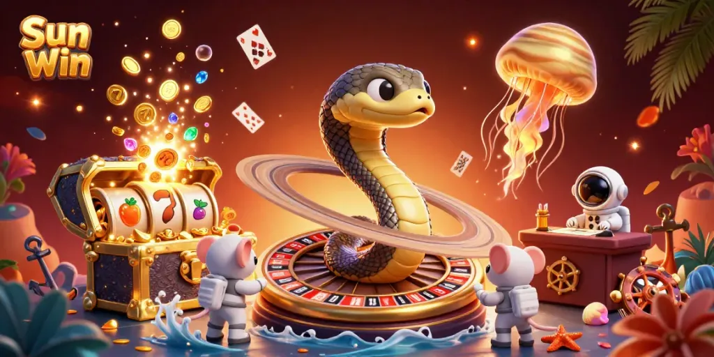 Experience thrilling gaming with Sun Win's energetic casino scene, featuring exotic characters and vibrant elements.