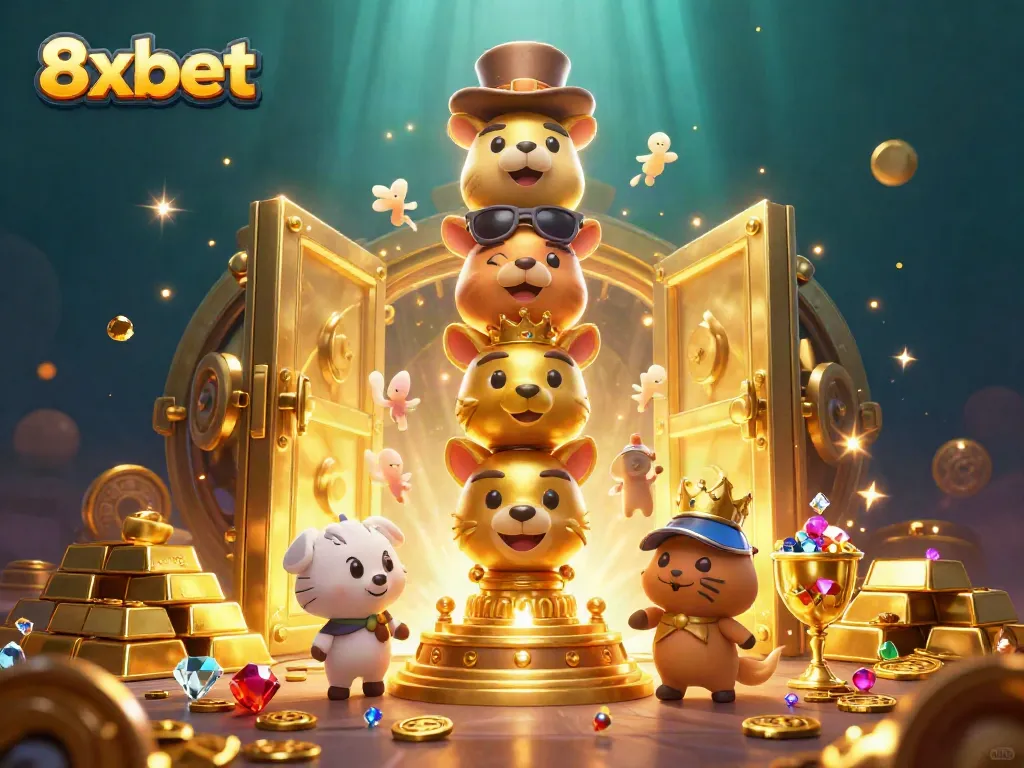 Experience vibrant gameplay at 8xbet with an energetic 3D casino illustration showcasing a golden totem pole.