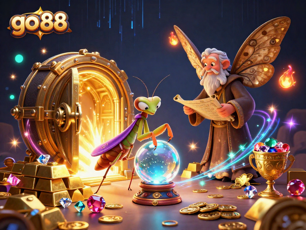 Engage with go 88's vibrant 3D casino world featuring a fortune teller and treasures.