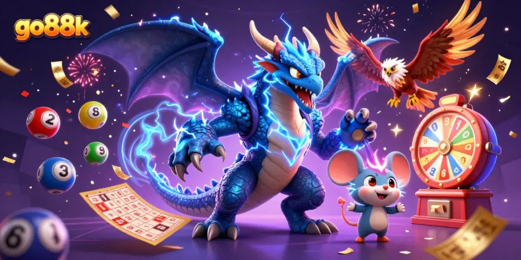 Engage with go88k's vibrant gaming scene featuring dynamic lottery elements and electrifying characters.