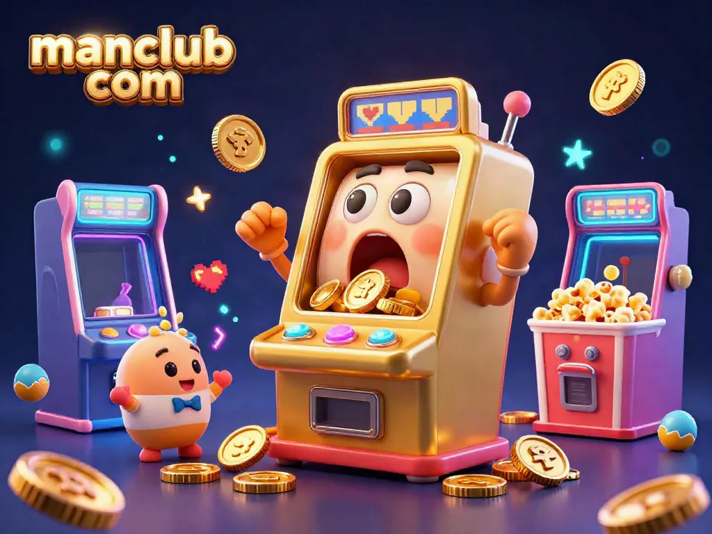 Experience the excitement of winning at manclub com with cheerful 3D slot machines and vibrant arcade elements.
