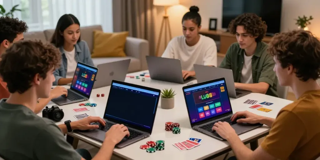 Engaging group playing on LU88.vote online platform in a vibrant setting.