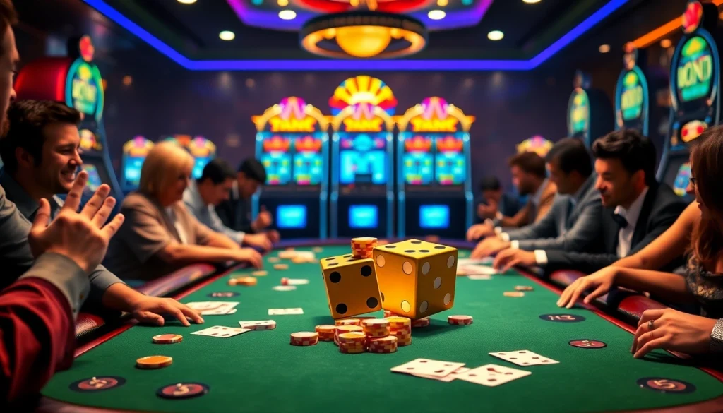 Experience the excitement of online gambling at mb66.nyc with live casino gaming, rolling dice, and vibrant tables.