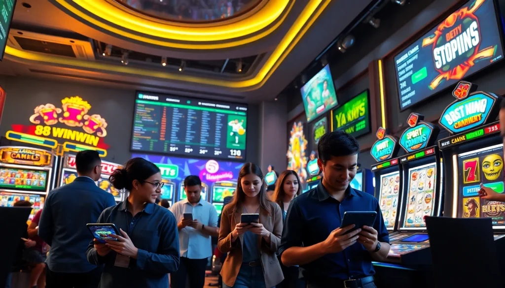 Engaging online gambling scene at 98winwin.live featuring diverse players and vibrant digital interface.