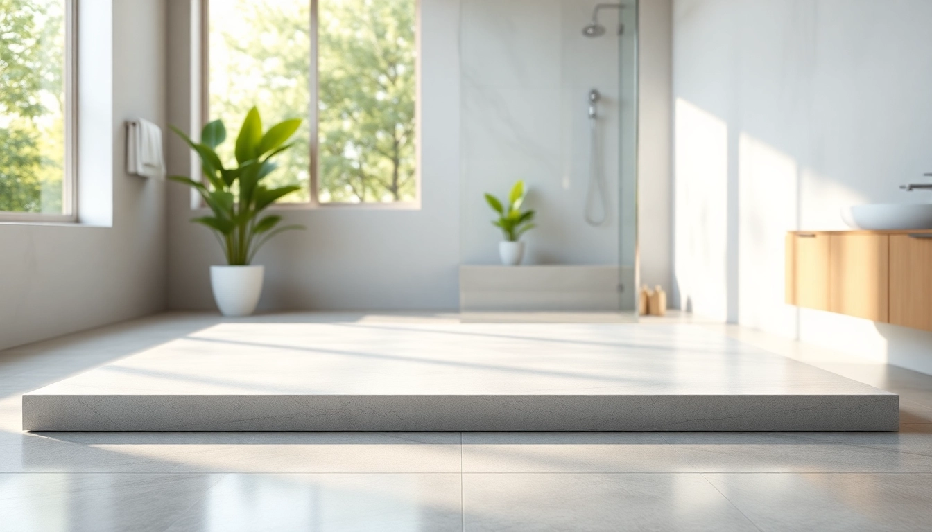 Showcasing elegant shower bases in a stylish modern bathroom space with natural lighting.