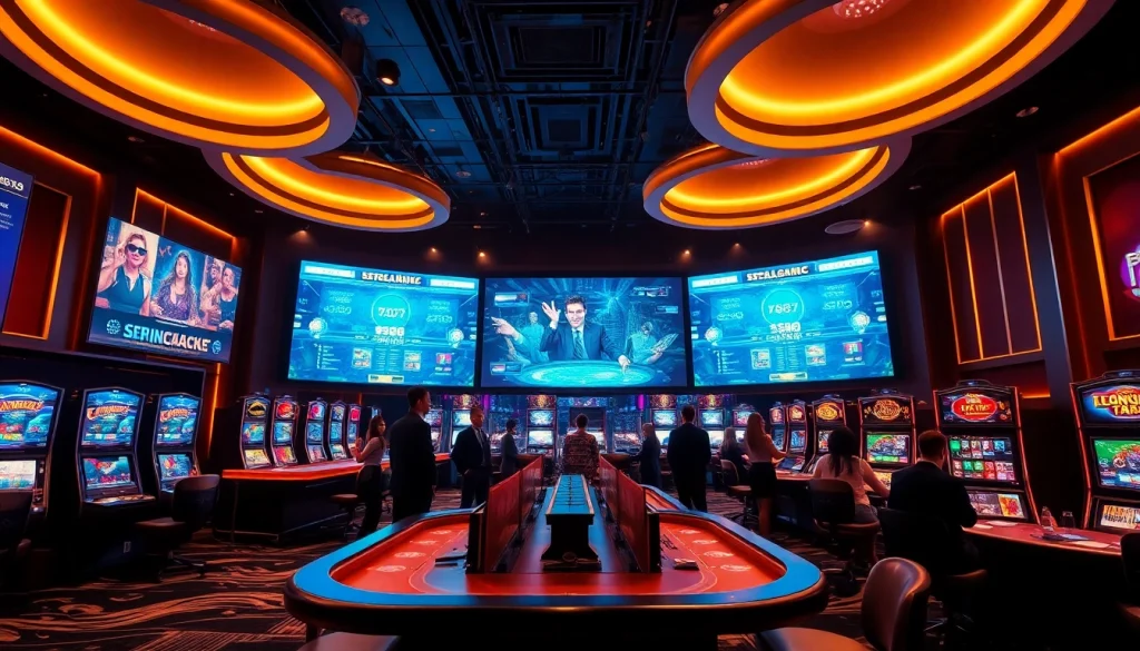 S666.nyc showcases a vibrant online casino environment with players engaging in various games, highlighting modern gaming interfaces and a luxurious atmosphere.