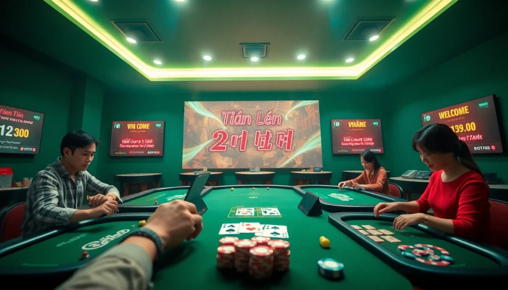 Engaging scene depicting online card gaming at gamebaidoithuong.com.vc with vibrant aesthetics and inviting atmosphere.