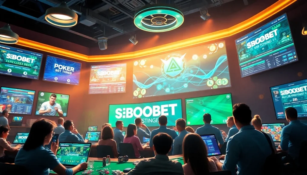 Engaging players explore diverse betting options at sbobet.dance in a vibrant online environment.
