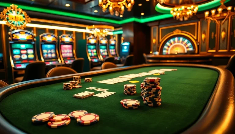 High-stakes poker action at a luxurious casino B8 table with chips and cards.