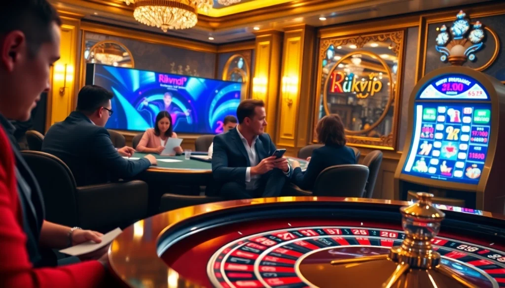 Engaging online gaming scene with players at rikvip.gb.net focusing on high-stakes poker and roulette.