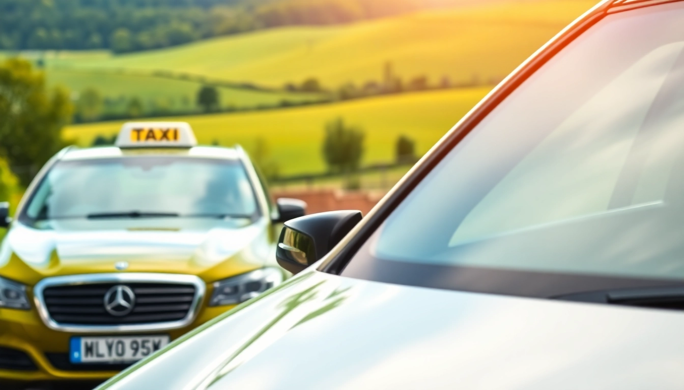 Captivating view of Brooklands taxi service highlighting a professional vehicle in a scenic setting.