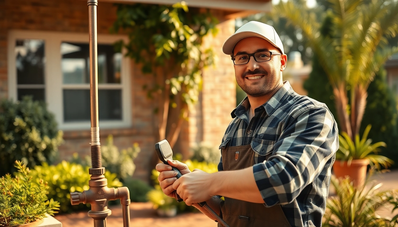 Find a reliable Plumber near me performing plumbing tasks in a sunny home environment.