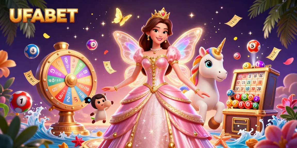 Experience UFABET's thrilling gambling world with vibrant lotteries, animated characters, and dynamic casino elements.