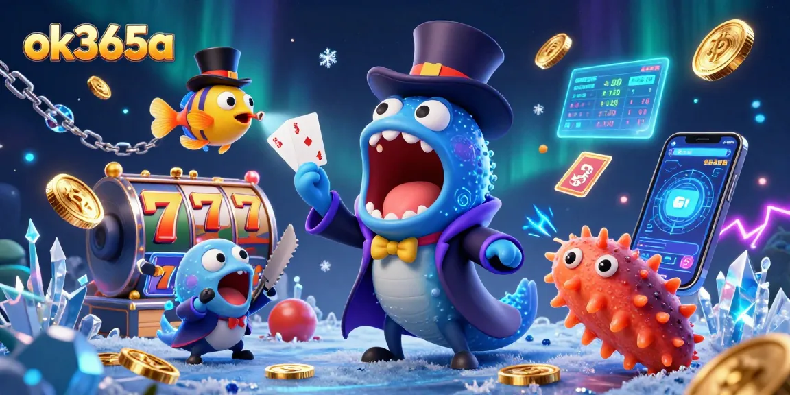 Experience engaging casino action with ok365a featuring glowing slot reels and playful sea creatures.