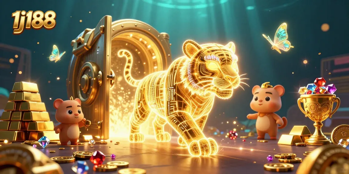 Experience thrilling gameplay at 1j188, featuring a vibrant casino scene with treasures and neon elements.