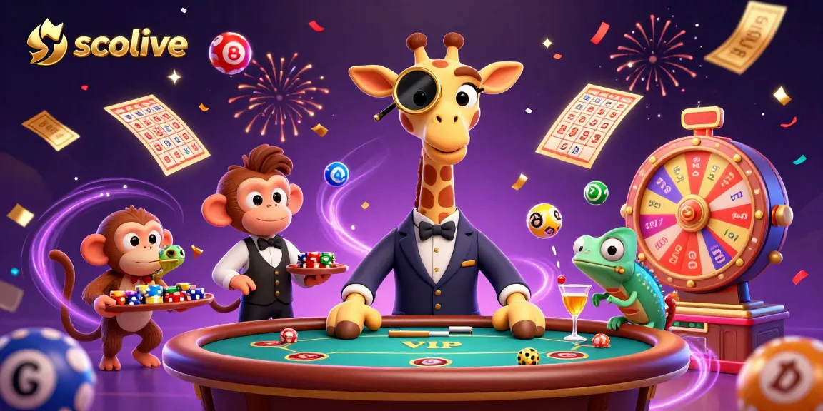 Socolive delivers thrilling online lottery excitement with dynamic scenes of colorful lottery balls and engaging characters.