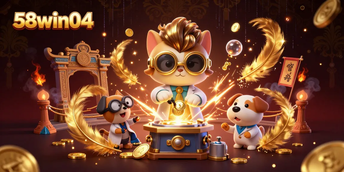 Engage in thrilling games at 58win04, where the mad scientist cat creates gold coins amidst a dynamic casino atmosphere.