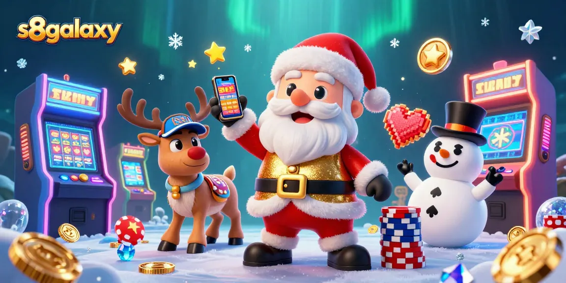 Experience jackpot wins with s8galaxy in this vibrant casino illustration featuring festive characters.